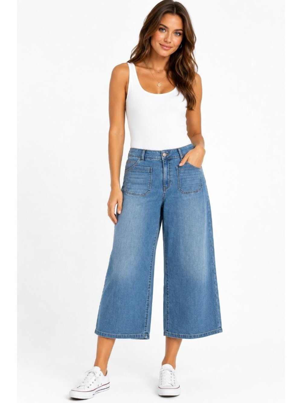 Westbound Womens Culotte Jeans Size 20W Blue Wide Leg Cropped Denim Pants